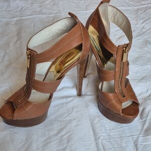 Michael Kors Brown Berkley T-Strappy Heels